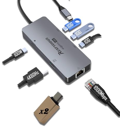 REXFYDIOUS 4K 60Hz 10 Gbps USB C HUB USB C Splitter USB C Verteiler 1 zu 4 USB C Port, 100W PD für MacBook M1/M2, Windows, Android und USB Typ C Gerate (Gold Mini Adapters (6in1 Hub)) von REXFYDIOUS