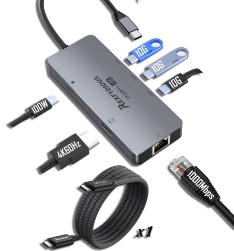 REXFYDIOUS 4K 60Hz 10 Gbps USB C HUB USB C Splitter USB C Verteiler 1 zu 4 USB C Port, 100W PD für MacBook M1/M2, Windows, Android und USB Typ C Gerate (Gray 10G-100W Cable (6in1 Hub)) von REXFYDIOUS