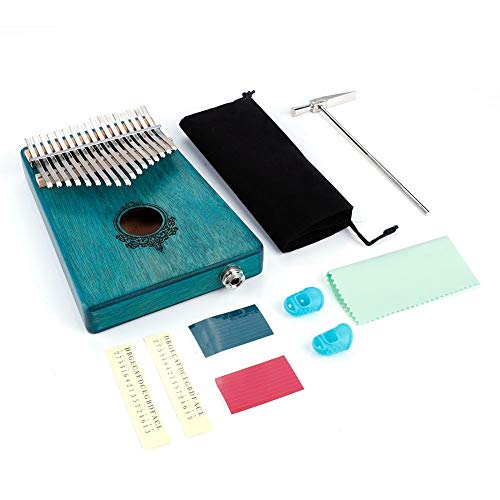 17 - Key Kalimba Thumb Piano | Mahogany Wooden Body with Built - in Pickup | Portable Musical Instrument for Beginners/Performers | Includes Tuning Hammer & Carry Bag (Blue) von REXVTNS