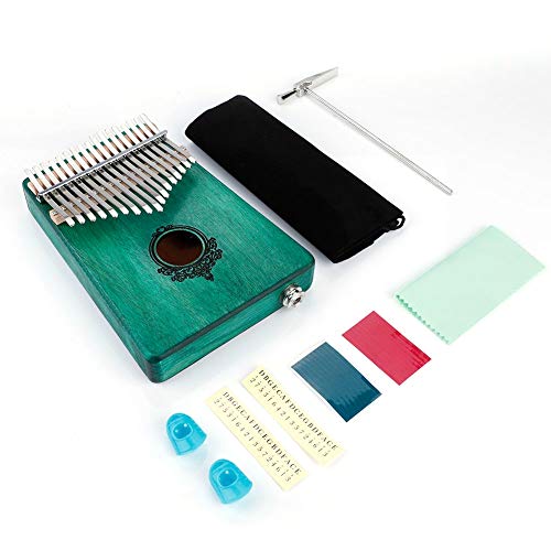 17 - Key Kalimba Thumb Piano | Mahogany Wooden Body with Built - in Pickup | Portable Musical Instrument for Beginners/Performers | Includes Tuning Hammer & Carry Bag (Green) von REXVTNS