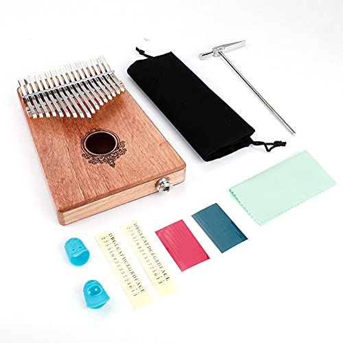 17 - Key Kalimba Thumb Piano | Mahogany Wooden Body with Built - in Pickup | Portable Musical Instrument for Beginners/Performers | Includes Tuning Hammer & Carry Bag (Original Wood Color) von REXVTNS