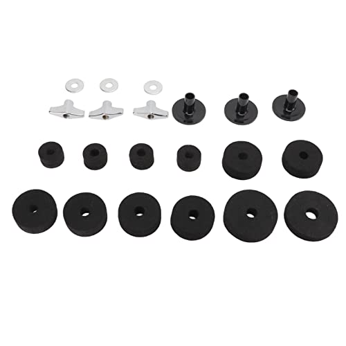 21pcs Drum Cymbal Felt Pad Set | Nicht -Slip -Ersatzteile für Becken/Hi - Hüte/Schlagzeug | T - Slot Muttern & Unterlegscheiben enthalten | Robuste Filz- und Metallkonstruktion (Black) von REXVTNS