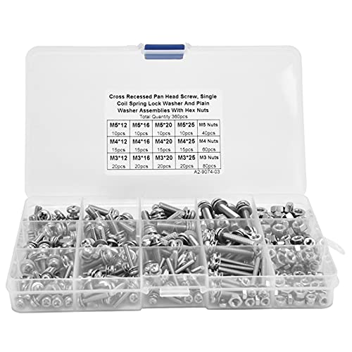 304 Edelstahlschrauben -Sortiment -Kit | 360pcs Cross -Pfanne Kopfschraube mit Waschmaschine Set | M3 M4 M5 Größen für Sperre/Lampe/Spielzeug | Rostsicheres und robustes von REXVTNS