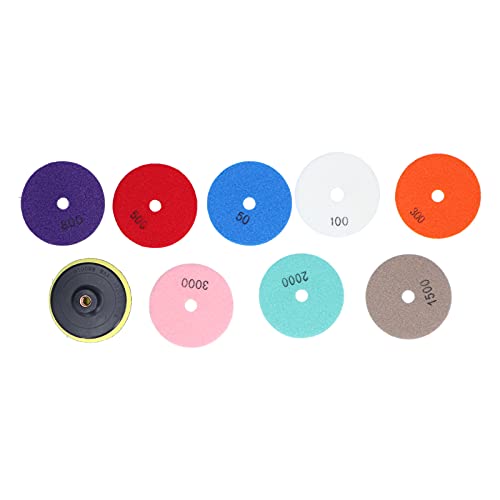 4 -Zoll -Polierpads Set | 8pcs hochgradige Schleifpads + Klebeberichtungsscheibe | Beton/Marmor/Granitpolierkit | 50-3000 Grit, robustes und niedriges Geräusch von REXVTNS