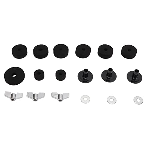 Drum Kit Grip Felt Pad Set | Wing Nuts & Cymbal Washers Replacement | Stand Sleeves for Stable Cymbal Positioning | 3 Sizes Felt Pads for Most Drum Kits (Black) von REXVTNS