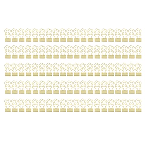 Flower Shape Document Clips 100 Pcs | Sturdy Metal Clips for Office/Home/School | Long - lasting Iron Material with Extended Tail Design | Organize Documents, Tickets & Clothes (Gold) von REXVTNS