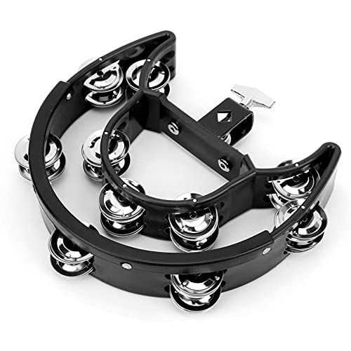 Half Moon Tambourin | Experte Metall Jingles Percussion Instrument | Double Row Handheld Tambourin für Drum -Sets/Live -Performance/Musikklasse | DT - 66 (Black) von REXVTNS