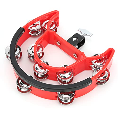 Half Moon Tambourin | Experte Metall Jingles Percussion Instrument | Double Row Handheld Tambourin für Drum -Sets/Live -Performance/Musikklasse | DT - 66 (Red) von REXVTNS