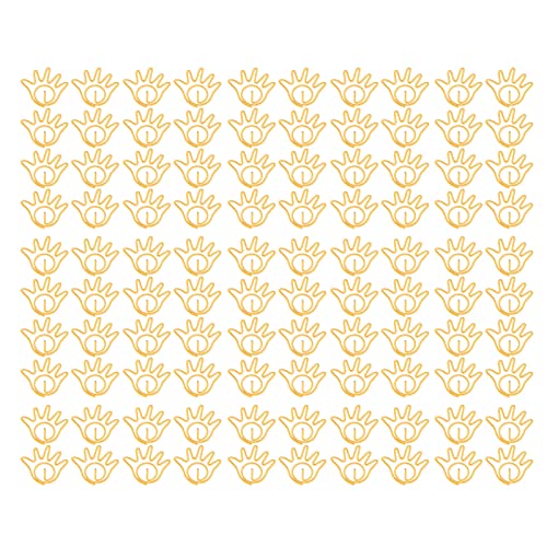 Hand Shaped Metal Paper Clips 100Pcs | Protective Electroplating for Office/School/Home | Decorative Bookmark & Document Organizer | Non - Slip Design (Yellow) von REXVTNS