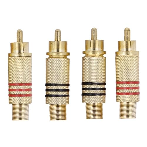 4x Lötfreie Cinch-stecker Koaxial-stecker Video/Audio Gold Farbe Rot/Schwarz von REY