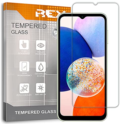 REY Bildschirmschutz aus gehärtetem Glas für Samsung Galaxy A14 4G/5G/LTE, Schutzfolie, Displayschutzfolie 9H+ Härte, Anti-Kratzen-Öl-Bläschen von REY