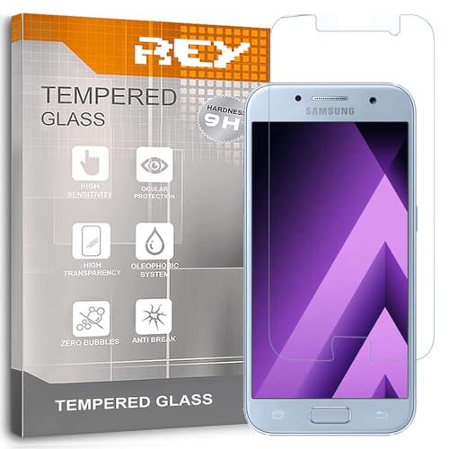 REY Bildschirmschutz aus gehärtetem Glas für Samsung Galaxy A3 2017, Schutzfolie, Displayschutzfolie 9H+ Härte, Anti-Kratzen-Öl-Bläschen von REY