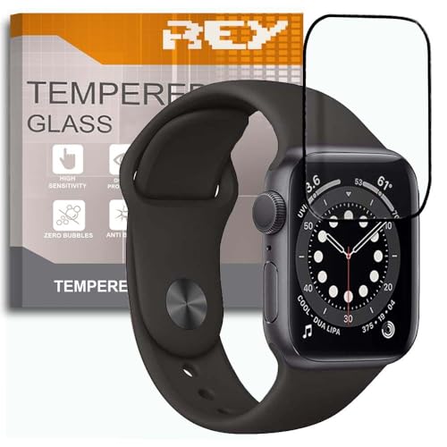 Pack 2X 3D Bildschirmschutz aus gehärtetem Glas für Apple Watch Series 6 - Series 5 - Series 4 - SE 40mm, Schwarz, Displayschutzfolie 9H+ Härte, Anti-Kratzen-Öl-Bläschen, Voller Schutz, 3D, 4D, 5D von REY