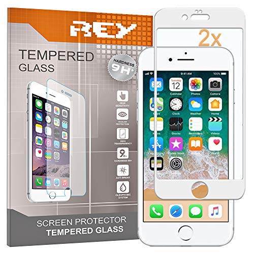 Pack 2X 3D Bildschirmschutz aus gehärtetem Glas für iPhone 7 / iPhone 8 / iPhone SE 2020 / IPHONE SE 2022 5G, weiß, Displayschutzfolie 9H+ Härte, Anti-Kratzen-Öl-Bläschen, Voller Schutz, 3D, 4D, 5D von REY