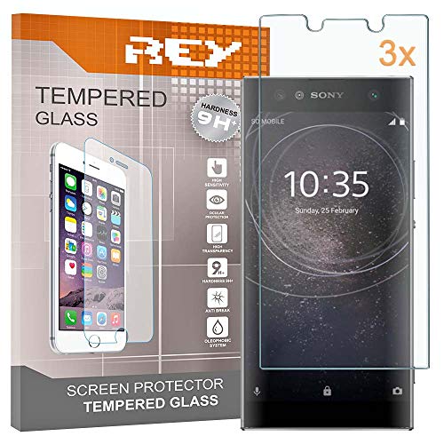REY Pack 3X Bildschirmschutz aus gehärtetem Glas für Sony Xperia L2, Schutzfolie, Displayschutzfolie 9H+ Härte, Anti-Kratzen-Öl-Bläschen von REY