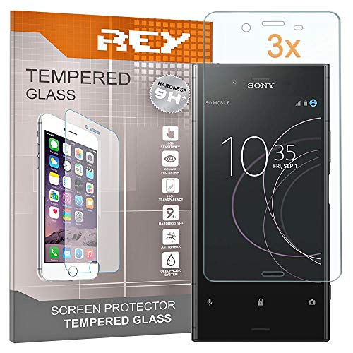 REY Pack 3X Bildschirmschutz aus gehärtetem Glas für Sony Xperia XZ Premium, Schutzfolie, Displayschutzfolie 9H+ Härte, Anti-Kratzen-Öl-Bläschen von REY