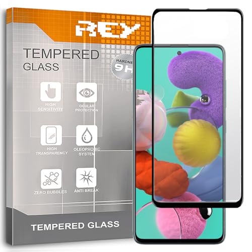 REY 3D Bildschirmschutz aus gehärtetem Glas für Samsung Galaxy A51 Schwarz, Displayschutzfolie 9H+ Härte, Anti-Kratzen-Öl-Bläschen, Voller Schutz, 3D, 4D, 5D von REY