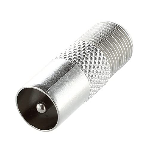 REY Adapter Koaxial männlich auf F-Typ weiblich mit Gewinde Antenne, Satellit, CCTV... Silber von REY