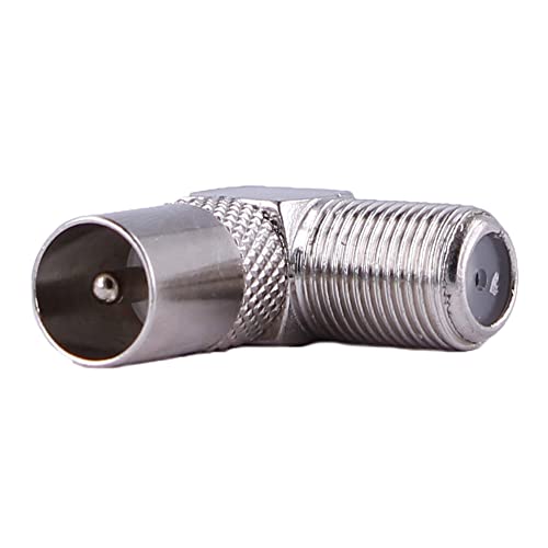 REY Adapter von Koaxial-Stecker auf F-Typ-Buchse mit Antennengewinde, Satellit, CCTV, 90° abgewinkelt, Silber von REY