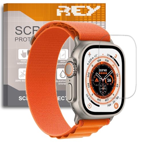 REY Bildschirmschutz aus gehärtetem Glas für Apple Watch Ultra 49mm - Apple Watch Ultra 2 49mm, Schutzfolie, Displayschutzfolie 9H+ Härte, Anti-Kratzen-Öl-Bläschen von REY