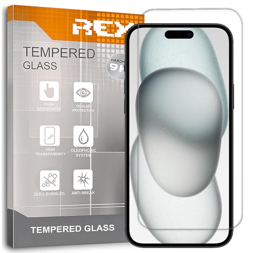 REY Bildschirmschutz aus gehärtetem Glas für iPhone 15 6,1" - iPhone 15 PRO 6,1", Schutzfolie, Displayschutzfolie 9H+ Härte, Anti-Kratzen-Öl-Bläschen von REY