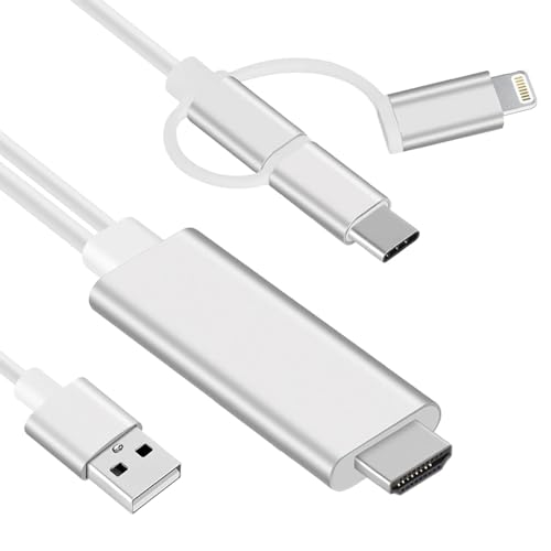 REY Kabel HDTV HDMI männlich auf 3-in-1 Micro USB, USB Typ-C, 8 Pin Anschluss Umschaltbares Adapterkabel von REY