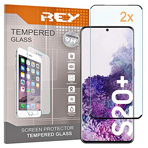 REY Pack 2X 3D Bildschirmschutz aus gehärtetem Glas für Samsung Galaxy S20+, Schwarz, Displayschutzfolie 9H+ Härte, Anti-Kratzen-Öl-Bläschen, Voller Schutz, 3D, 4D, 5D von REY