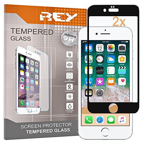 REY Pack 2X 3D Bildschirmschutz aus gehärtetem Glas für iPhone 6 - iPhone 6S, Schwarz, Displayschutzfolie 9H+ Härte, Anti-Kratzen-Öl-Bläschen, Voller Schutz, 3D, 4D, 5D von REY