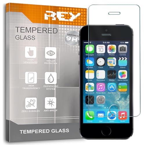 REY Pack 2X Bildschirmschutz aus gehärtetem Glas für Iphone 5/5S/5C/SE, Schutzfolie, Displayschutzfolie 9H+ Härte, Anti-Kratzen-Öl-Bläschen von REY