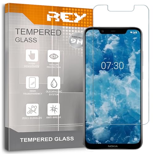 REY Pack 2X Bildschirmschutz aus gehärtetem Glas für NOKIA 8.1, Schutzfolie, Displayschutzfolie 9H+ Härte, Anti-Kratzen-Öl-Bläschen von REY