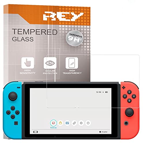 REY Pack 2X Bildschirmschutz aus gehärtetem Glas für Nintendo Switch, Schutzfolie, Displayschutzfolie 9H+ Härte, Anti-Kratzen-Öl-Bläschen von REY