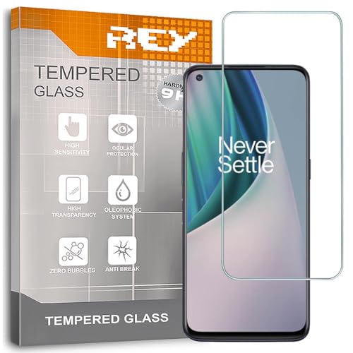 REY Pack 2X Bildschirmschutz aus gehärtetem Glas für ONEPLUS NORD CE 5G - ONEPLUS NORD 2 5G, Schutzfolie, Displayschutzfolie 9H+ Härte, Anti-Kratzen-Öl-Bläschen von REY
