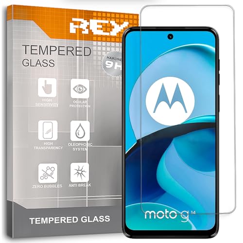 REY Pack 3X Bildschirmschutz aus gehärtetem Glas für MOTOROLA MOTO G14, Schutzfolie, Displayschutzfolie 9H+ Härte, Anti-Kratzen-Öl-Bläschen von REY