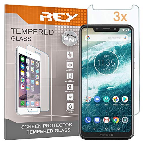 REY Pack 3X Bildschirmschutz aus gehärtetem Glas für MOTOROLA ONE, Schutzfolie, Displayschutzfolie 9H+ Härte, Anti-Kratzen-Öl-Bläschen von REY