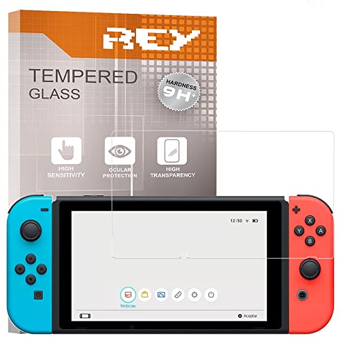 REY Pack 3X Bildschirmschutz aus gehärtetem Glas für Nintendo Switch, Schutzfolie, Displayschutzfolie 9H+ Härte, Anti-Kratzen-Öl-Bläschen von REY
