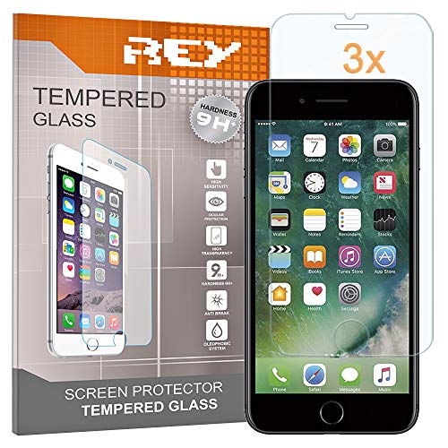 REY Pack 3X Bildschirmschutz aus gehärtetem Glas für iPhone 7 / iPhone 8 / iPhone SE 2020 / iPhone SE 2022 5G, Schutzfolie, Displayschutzfolie 9H+ Härte, Anti-Kratzen-Öl-Bläschen von REY