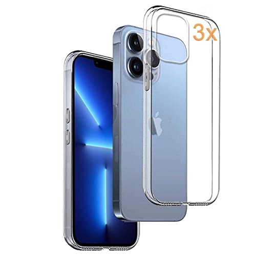 REY Pack 3X Transparent Silikonhülle TPU für iPhone 13 PRO (6,1"), Handyhülle Premium Kratzfest TPU Durchsichtige Schutzhülle, Ultradünne 0,33 mm von REY