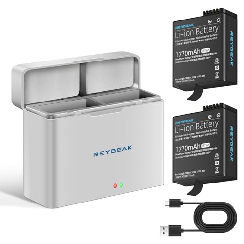 REYGEAK Akku und Ladegerät für DJI Osmo Action 4/Action 3, 2er-Pack Akkus mit 2 Anschlüssen, Akkuladebox, 1770 mAh wiederaufladbarer Akku für DJI Action3/4 Kamera-Ladegerät-Zubehör REYGEAK Akku und Ladegerät für DJI Osmo Action 4/Action 3, 2er-Pack Akkus mit 2 Anschlüssen, Akkuladebox, 1770 mAh wiederaufladbarer Akku für DJI Action3/4 Kamera-Ladegerät-Zubehör von REYGEAK