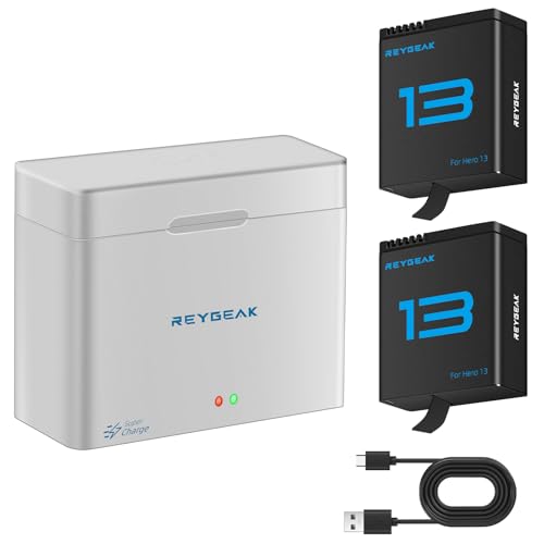 REYGEAK Akku und Ladegerät für GoPro Hero 13, 2er-Pack Akkus mit 2 Anschlüssen, PD Schnellladung Akkuladebox, 2100 mAh wiederaufladbarer Akku für Hero 13 Black Ladegerät-Zubehör REYGEAK Akku und Ladegerät für GoPro Hero 13, 2er-Pack Akkus mit 2 Anschlüssen, PD Schnellladung Akkuladebox, 2100 mAh wiederaufladbarer Akku für Hero 13 Black Ladegerät-Zubehör von REYGEAK
