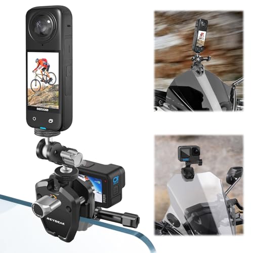 REYGEAK Aluminiumlegierung Motorrad Windschutzscheibe Clip für Insta360 X3/X4, Fahrrad Kamera Halterung Kompatibel Mit GoPro Hero von REYGEAK