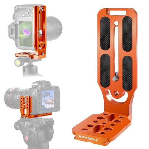 REYGEAK DSLR Kamera L Halterung Vertikal Horizontal Schalter Stativ Schnellwechselplatte mit Schrauben Schraubenschlüssel Kompatibel mit Canon Nikon Sony DJI Osmo Ronin Stativ Einbeinstativ (Orange) von REYGEAK