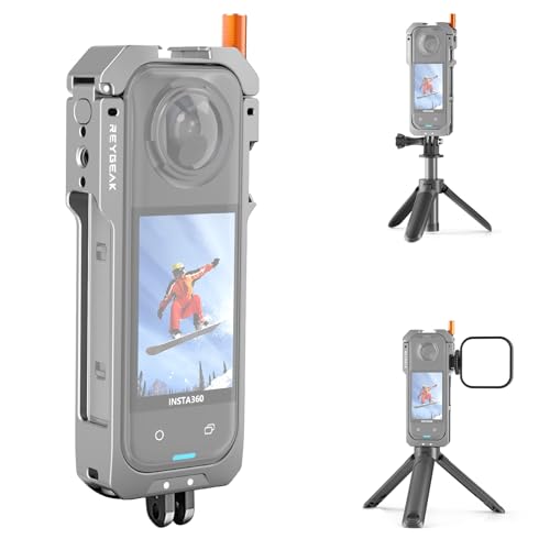 REYGEAK Für insta360 X5 Aluminiumlegierung, Gehäuse aus Metall, Kaninchenkäfig 360 X5, Ultraleicht, Schutzrahmenzubehör, doppelte Kaltschuh-Schnittstelle mit 1/4-Zoll-Gewinde (Normales Modell) von REYGEAK