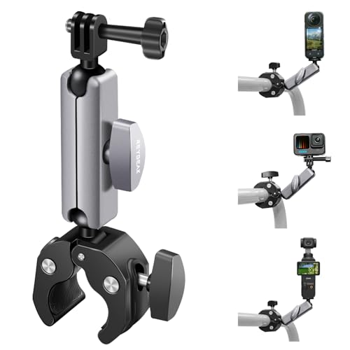 REYGEAK Kamerahalterung mit 360°-Dual-Kugelkopf mit 1/4-Zoll-Schrauben, Fahrradlenkerhalterung mit Doppelklaue für GoPro Max Hero 13/12/11/10/9 von REYGEAK