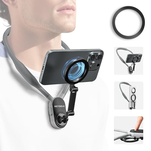 REYGEAK Magnetischer Hals-Handyhalter, Handy-Halterung um den Hals, POV/Vlog-Selfie-Halterung, freihändige Handyhalterung, Videoaufnahme, Brustständer für iPhone 15, 14, 13, 12 Pro Max Plus Mini von REYGEAK