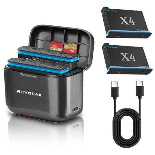 REYGEAK Wiederaufladbarer Lithium-Akku für Insta360 X4, 2 x 2500 mAh Hochleistungs-Akkus mit Ladegerät für insta360 X4 (Ladegerät + 2 Akkus REYGEAK Wiederaufladbarer Lithium-Akku für Insta360 X4, 2 x 2500 mAh Hochleistungs-Akkus mit Ladegerät für insta360 X4 (Ladegerät + 2 Akkus von REYGEAK