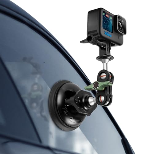 REYGEAK für GoPro Kamera-Saugnapfhalterung, mit Telefonhalterung mit 1/4 Gewinde, Windschutzscheibe Fahrzeugbefestigung, für GoPro Hero 12/11/10/9 Insta 360 DJI Osmo Action iPhone Android von REYGEAK