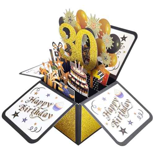 30. Geburtstagskarte,Geburtstag Grußkarten Karte 3D Pop Up Karte Birthday 30th Grußkarten Glückwünsche Geburtstagskarten mit Umschlag für Mama Frauen 30 Jahre Geschenk-Karte Grußkarte Schwarz Gold von REYOK