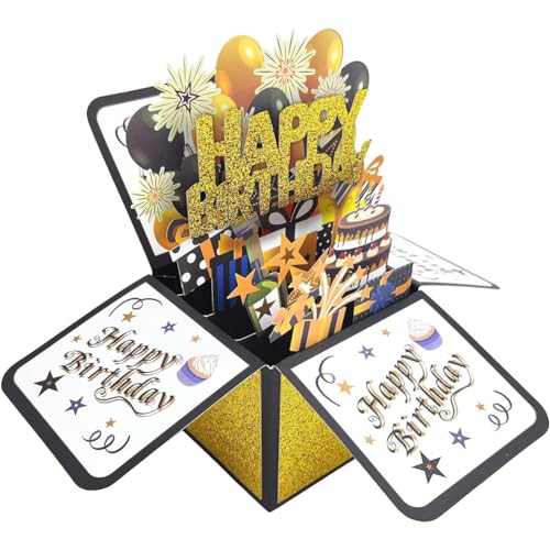 Geburtstagskarte, Geburtstag Grußkarten Karte 3D Pop Up Karte Happy Birthday Pop Up Grußkarten Glückwünsche Geburtstagskarten mit Umschlag für Mama Frauen Geschenk-Karte Grußkarte Schwarz Gold Geburtstagskarte, Geburtstag Grußkarten Karte 3D Pop Up Karte Happy Birthday Pop Up Grußkarten Glückwünsche Geburtstagskarten mit Umschlag für Mama Frauen Geschenk-Karte Grußkarte Schwarz Gold von REYOK