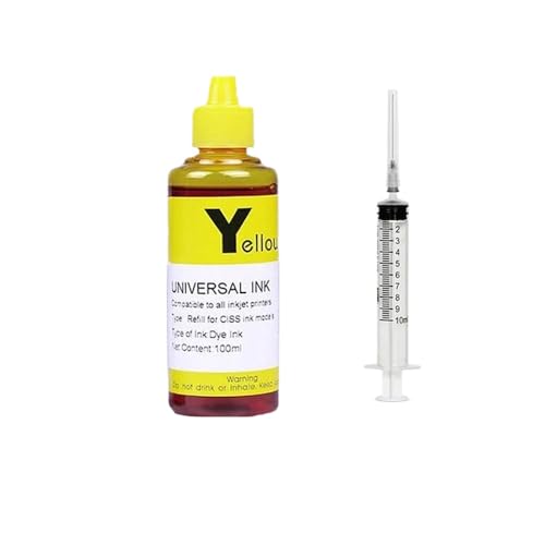 100 ml Universal Refill Ink Kit kompatibel mit Tintenstrahldruckern CISS -Patronen(1 Yellow) von REwNXA