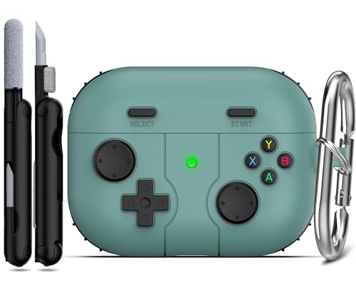 RFUNGUANGO Kompatibel mit AirPods Pro 2 hülle mit Schlüsselanhänger, Spieler-Design für Kinder, Männer und Frauen, weiche Silikonhülle Kompatibel mit AirPods Pro 2/1 (2023/2022/2019) Ladehülle, Grün von RFUNGUANGO